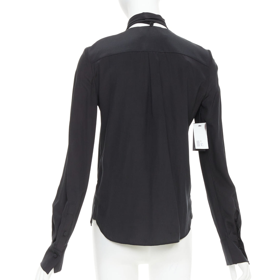ANOTHER TOMORROW 100% silk black pussybow dress shirt blouse top IT36 XXS