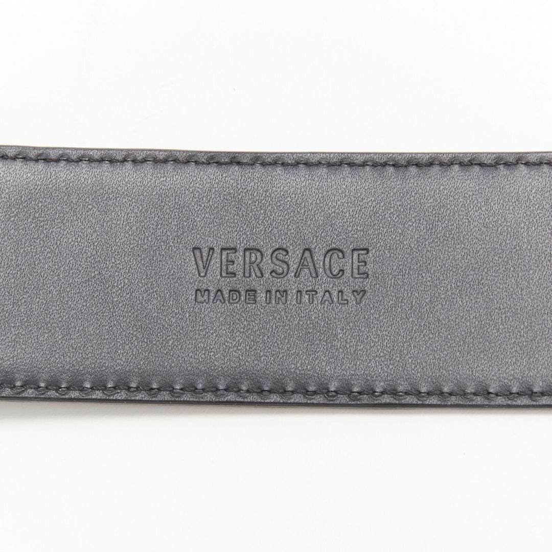 VERSACE $1200 La Medusa gold buckle black scaled leather belt 100cm 38-42"