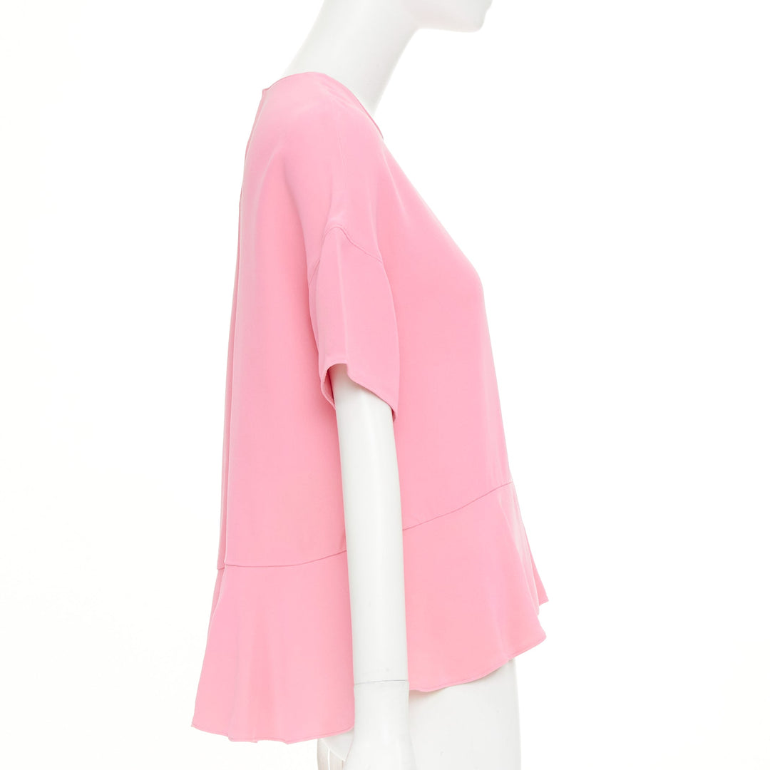 VALENTINO light pink silk crepe short flared dropped waist peplum blouse IT40 S