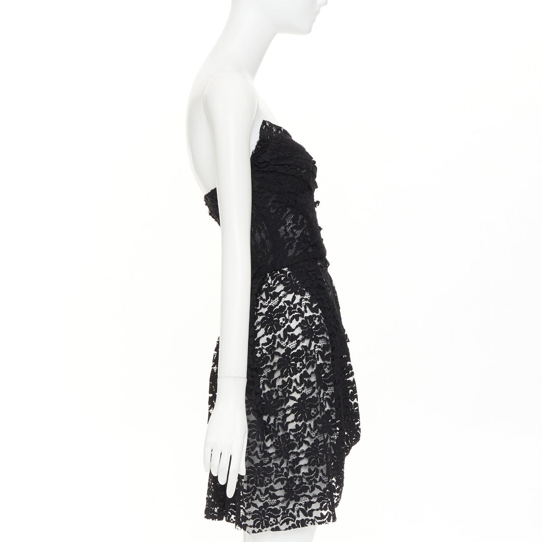 DOLCE GABBANA 2010 Runway black lace strapless boned corset mini dress IT36 XXS