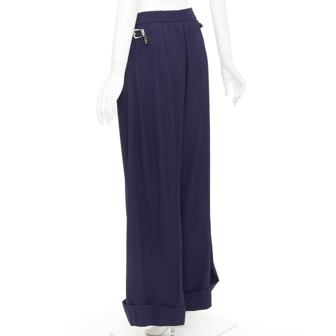 TOGA PULLA navy rayon western decorative buckles rolled hem wide pants IT38 XS