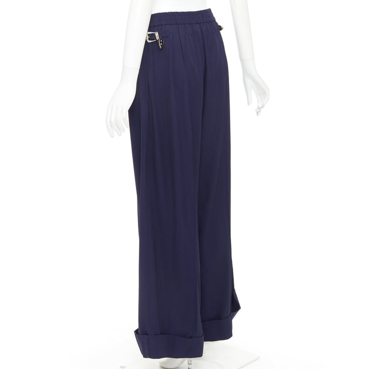 TOGA PULLA navy rayon western decorative buckles rolled hem wide pants IT38 XS