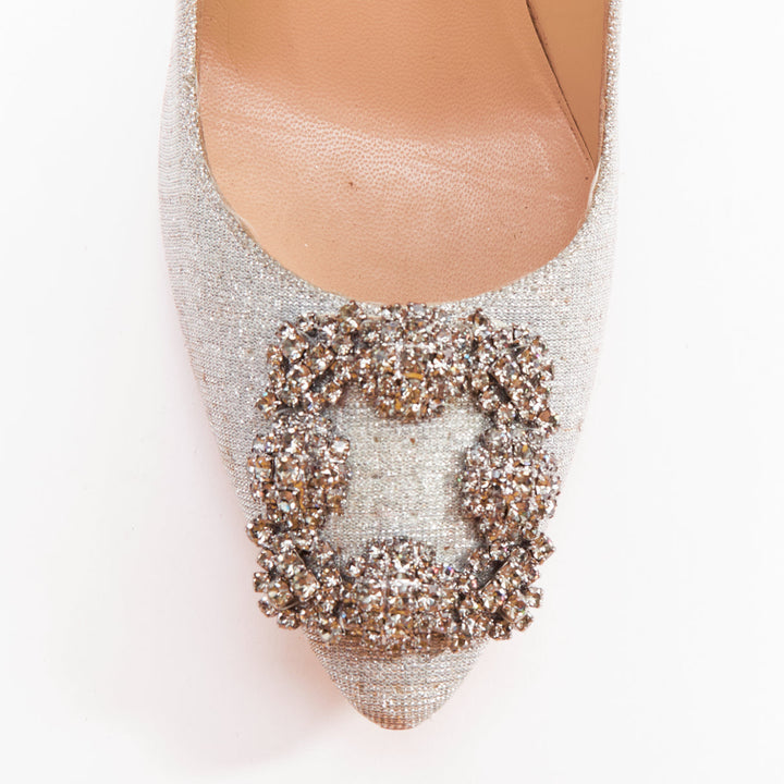 MANOLO BLAHNIK Hangisi 90 silver crystal embellished glittered heels EU37