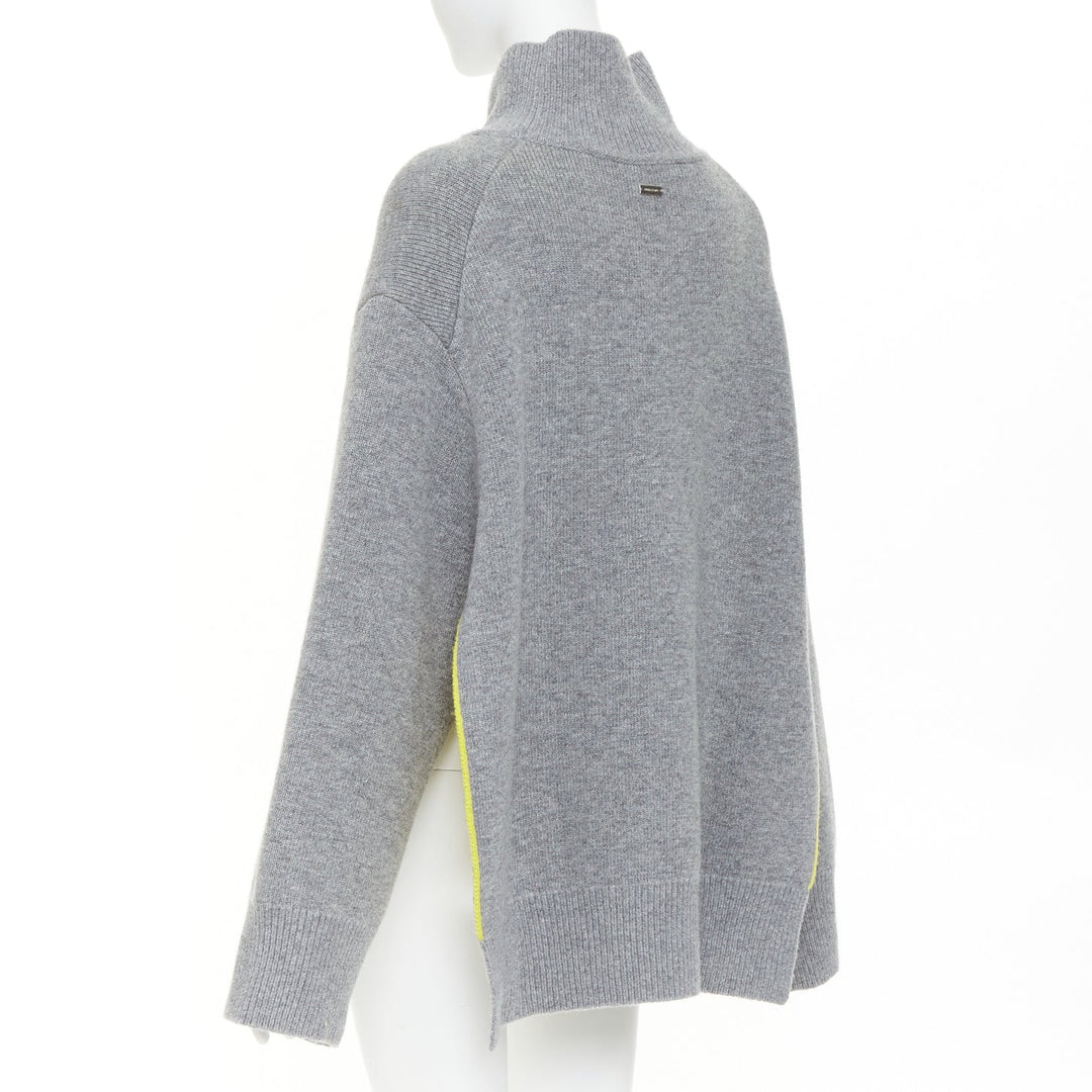 FERRAGAMO 2024 virgin wool two tone grey yellow lined oversized turtleneck M
