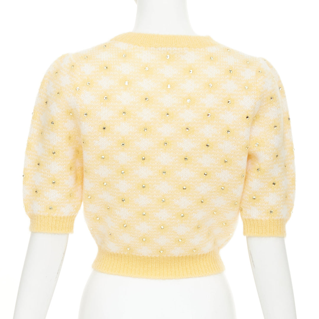 ALESSANDRA RICH Vichy Crystal embellished checked mohair blend top IT38 XS