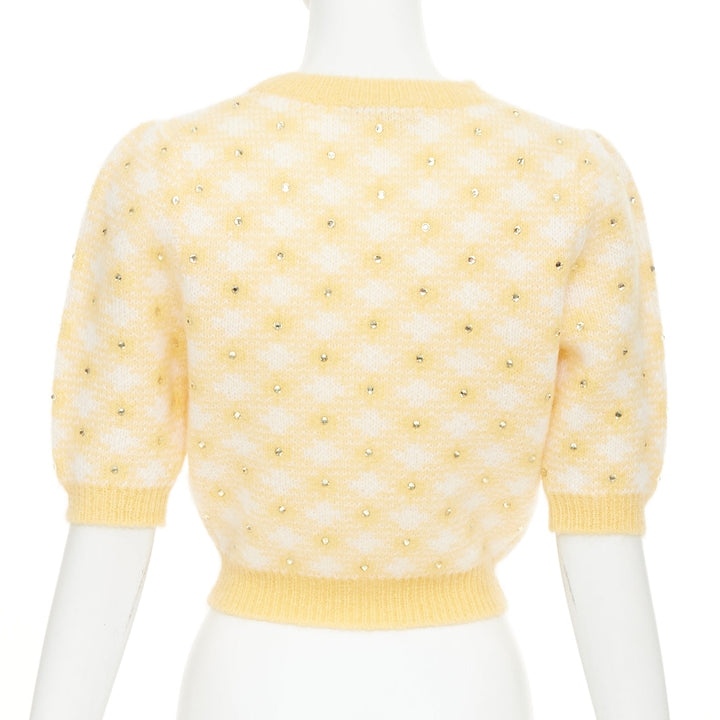 ALESSANDRA RICH Vichy Crystal embellished checked mohair blend top IT38 XS