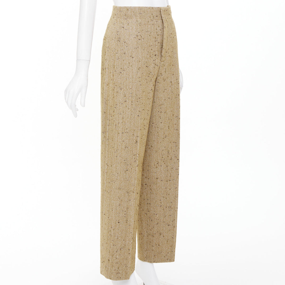 BOTTEGA VENETA 2020 brown flecked wool tweed high waisted pants IT38 XS