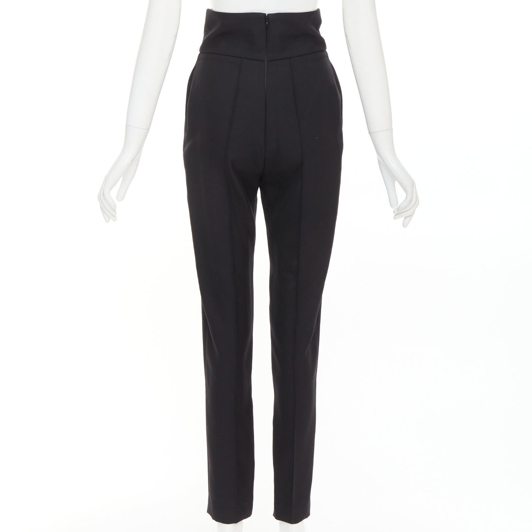 ALEXANDRE VAUTHIER black 100% wool high waisted pleat front cropped pants FR36 M