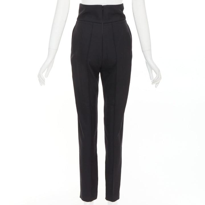 ALEXANDRE VAUTHIER black 100% wool high waisted pleat front cropped pants FR36 M