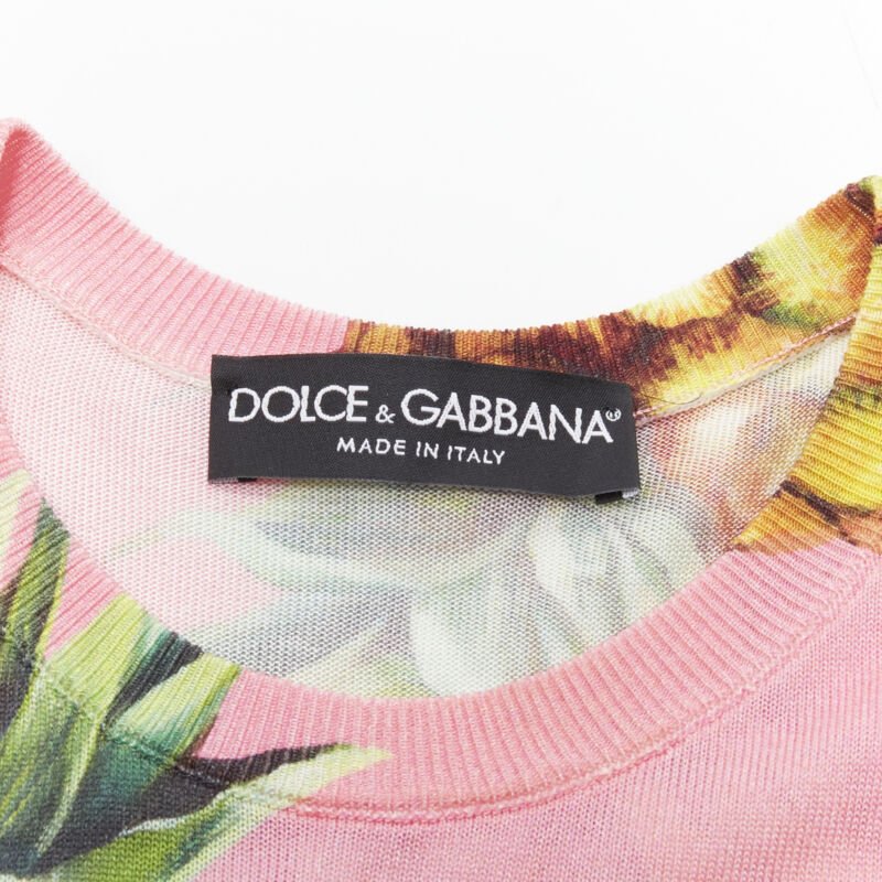 DOLCE GABBANA pink Pineapple print fine knit sweater vest S