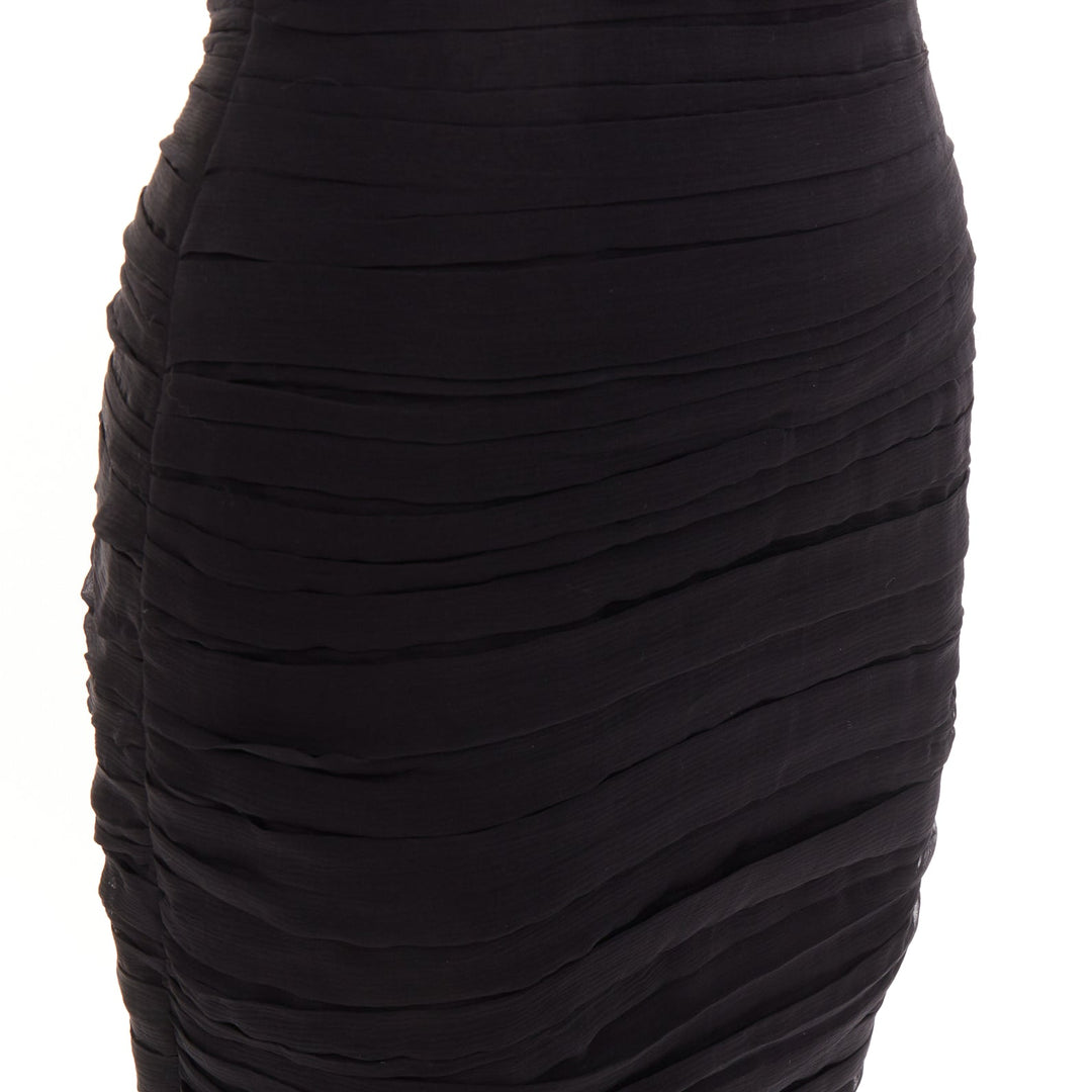 ALEXANDRE VAUTHIER COUTURE black chiffon ruched tulle flared crystal skirt dress