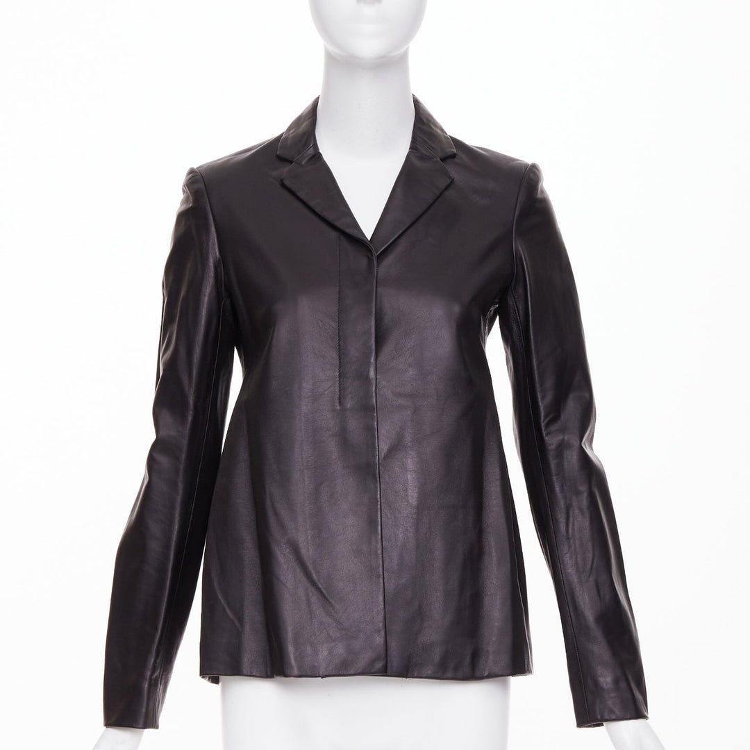 THE ROW black lambskin concealed snap minimalist black jacket blazer US2 S