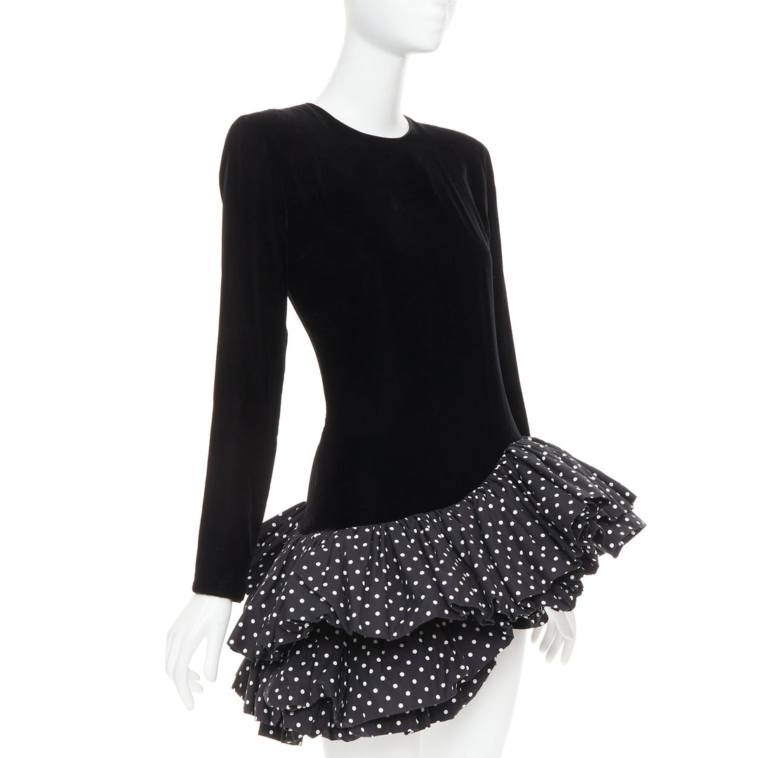 ALEXANDRE VAUTHIER AW2023 Runway black velvet polka dot mini dress