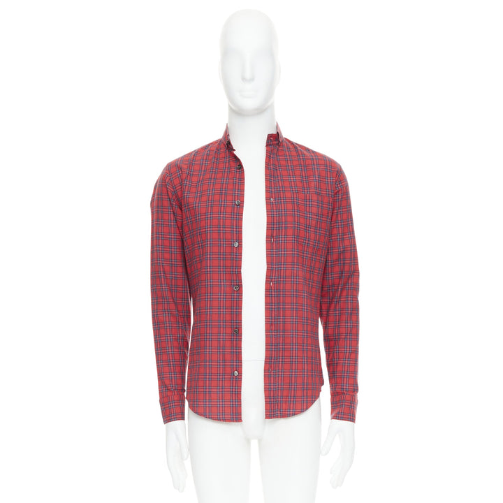 DIOR HOMME Hedi Slimane 2006 red plaid cotton slim fit shirt EU37 XS