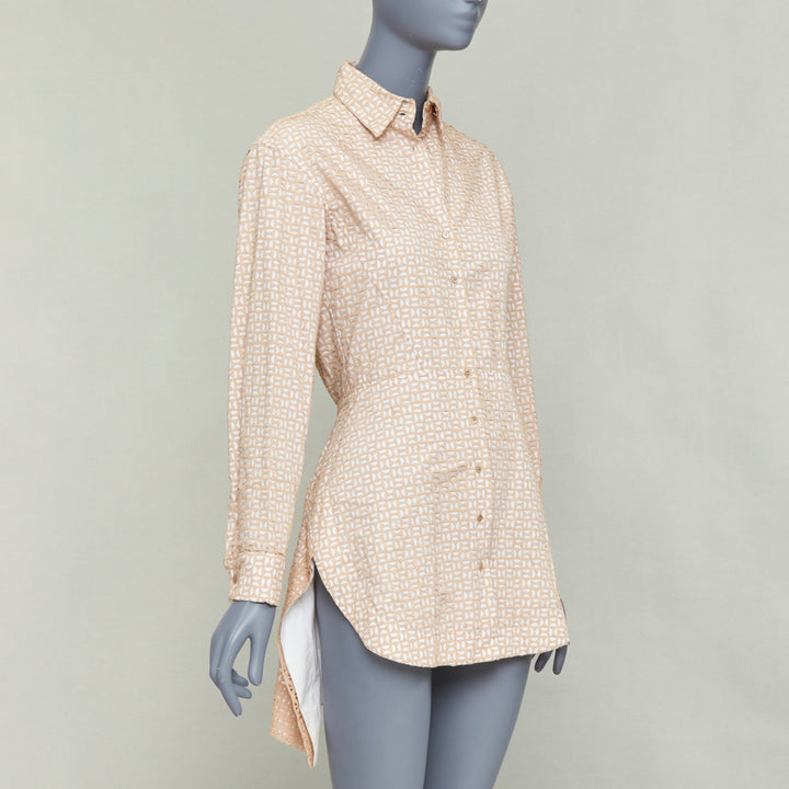 ALAIA 2012 nude cream laser cut overlay cotton peplum shirt dress FR38 M