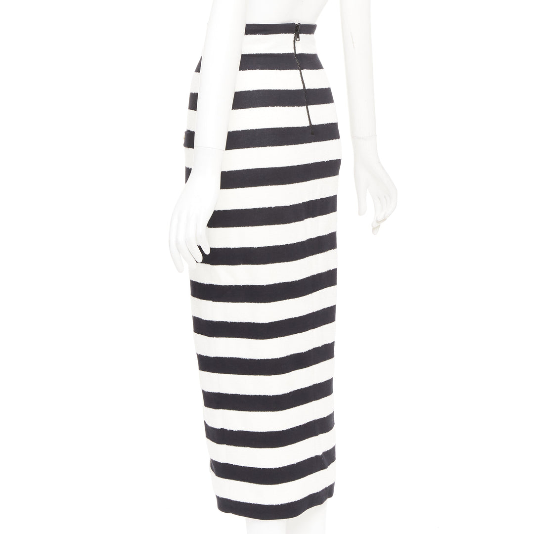 BALMAIN 2024 stripe two tone lion button front high waist knit  skirt FR34 XS