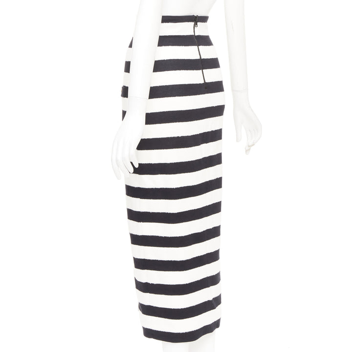 BALMAIN 2024 stripe two tone lion button front high waist knit  skirt FR34 XS