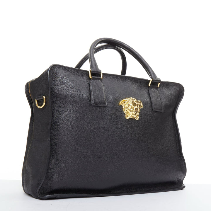 VERSACE Medusa Palazzo black calfskin gold emblem laptop briefcase bag