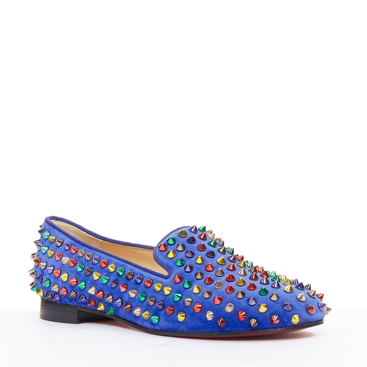 CHRISTIAN LOUBOUTIN Dandy Pik Pik Flat blue suede multicolor spike flats EU37