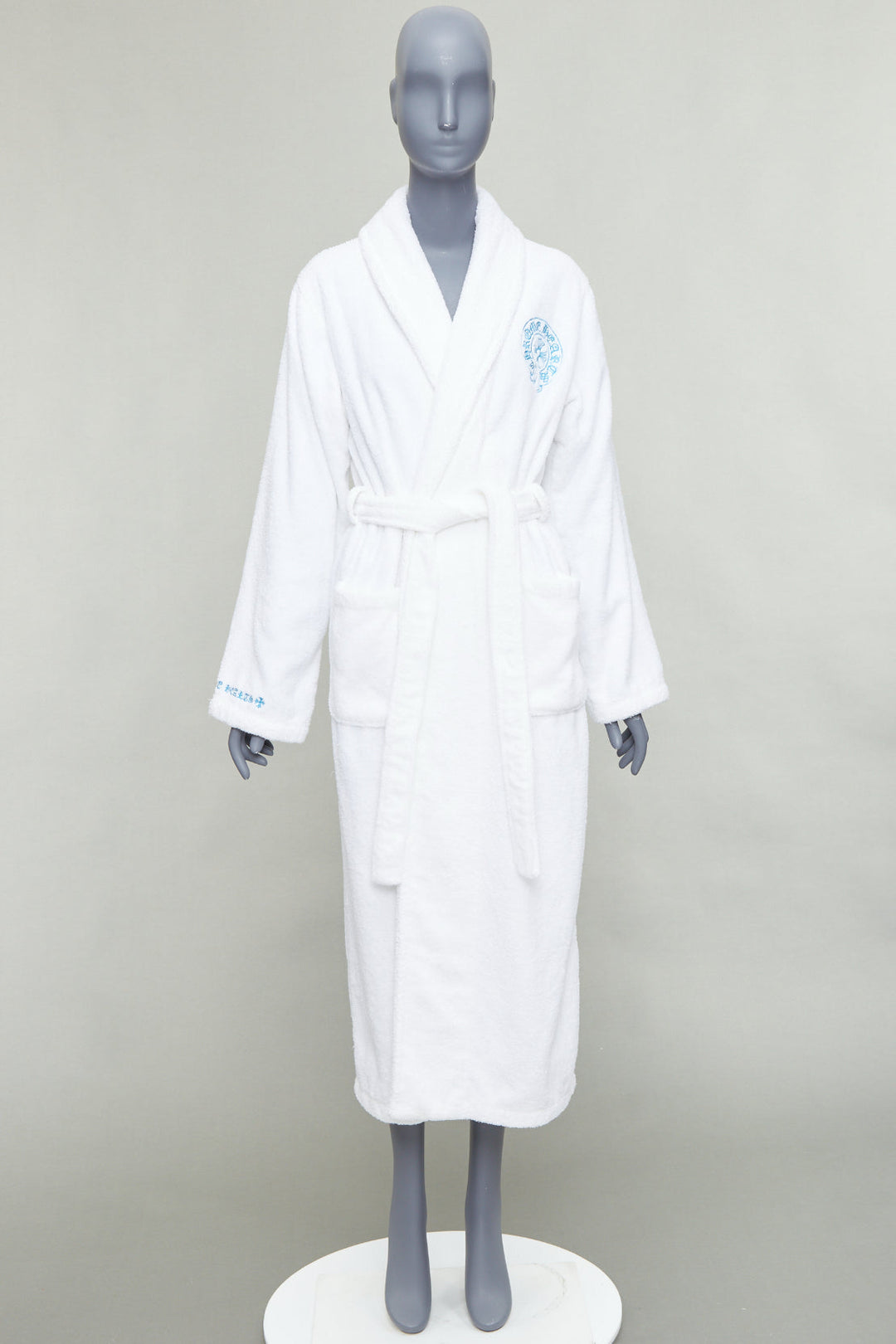 rare CHROME HEARTS white turkish cotton blue embroidery logo robe M