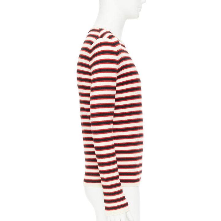 SAINT LAURENT 2018 cream red black 100% virgin wool horizontal striped sweater S
