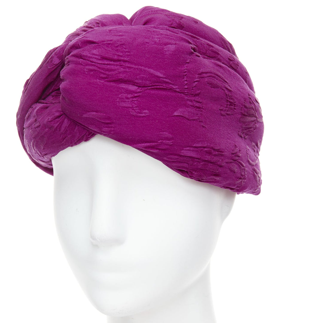 GUCCI Old Hollywood purple silk brocade knot turban headband 57cm M