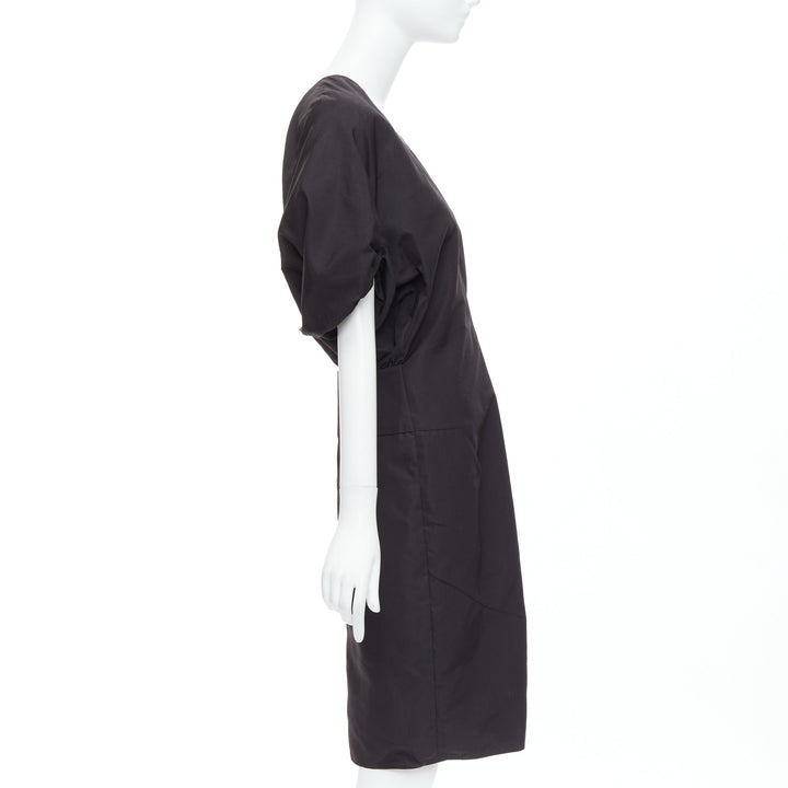 YVES SAINT LAURENT 2011 black cotton silk rounded puff cocktail dress FR40 L