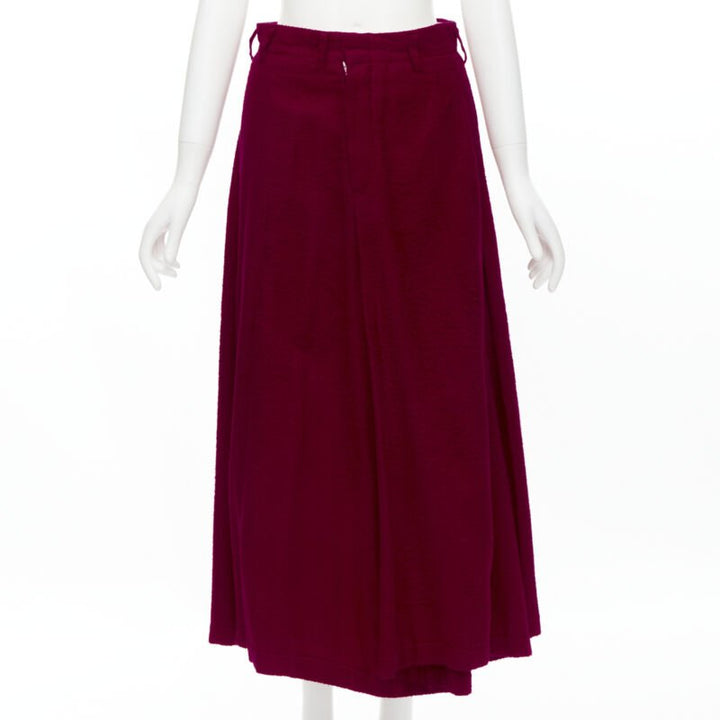 COMME DES GARCONS 1994 red boiled wool diagonal pleat draped midi skirt S