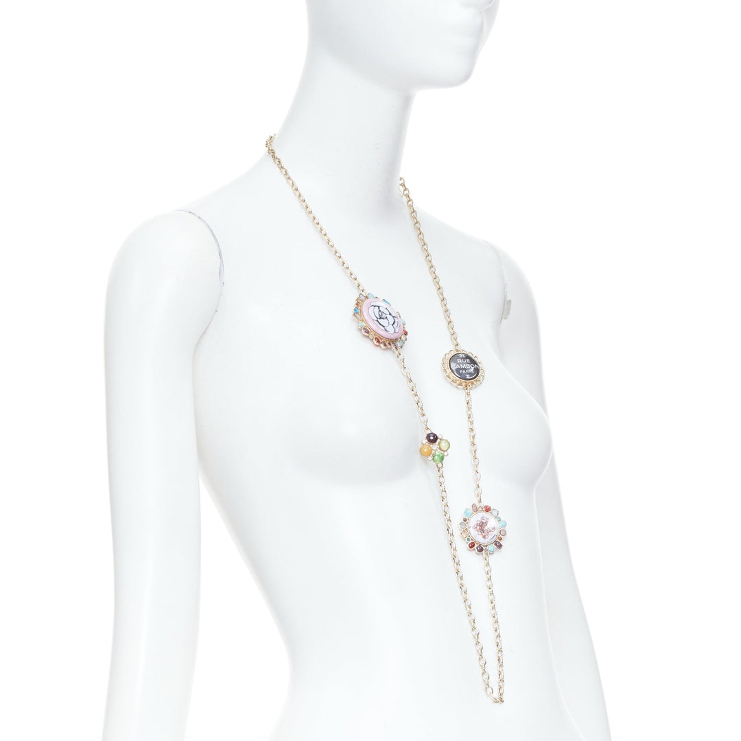 CHANEL 2008 08P Rue Cambon charm crystal rhinestone Gripoix sautoir necklace