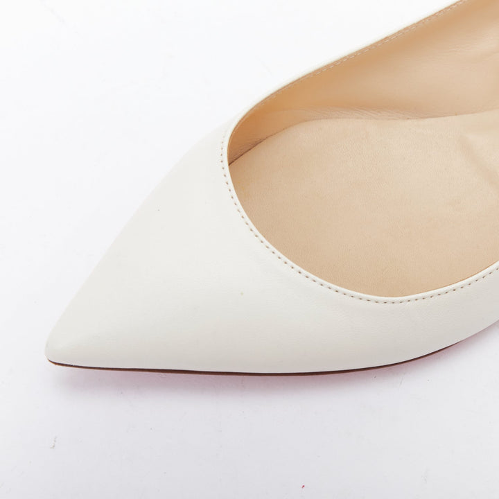 CHRISTIAN LOUBOUTIN off white leather point toe flat shoes EU37.5