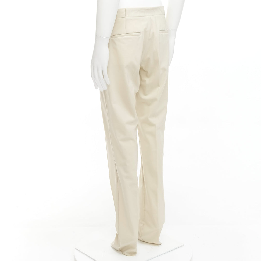 LA PERLA light beige virgin wool blend straight leg minimal classic pants M