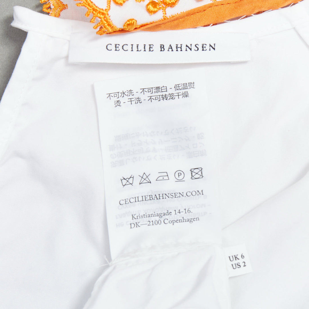 CECILIE BAHNSEN Mie white cotton orange applique collar puff top UK6 XS