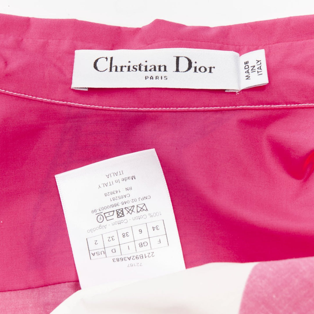 CHRISTIAN DIOR D-Jungle Pop Tiger pink print poplin short sleeve shirt FR34 XS