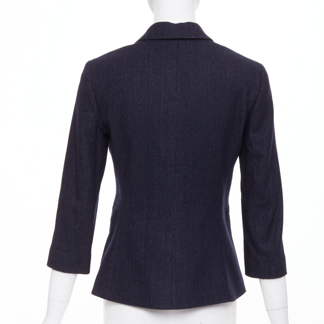 THE ROW navy virgin wool angora single breasted 2 button fitted blazer US2 S