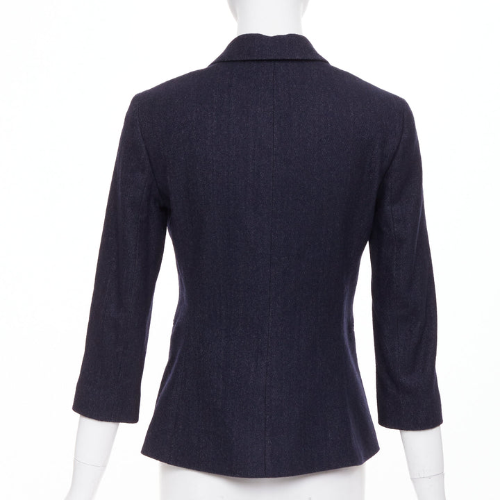 THE ROW navy virgin wool angora single breasted 2 button fitted blazer US2 S
