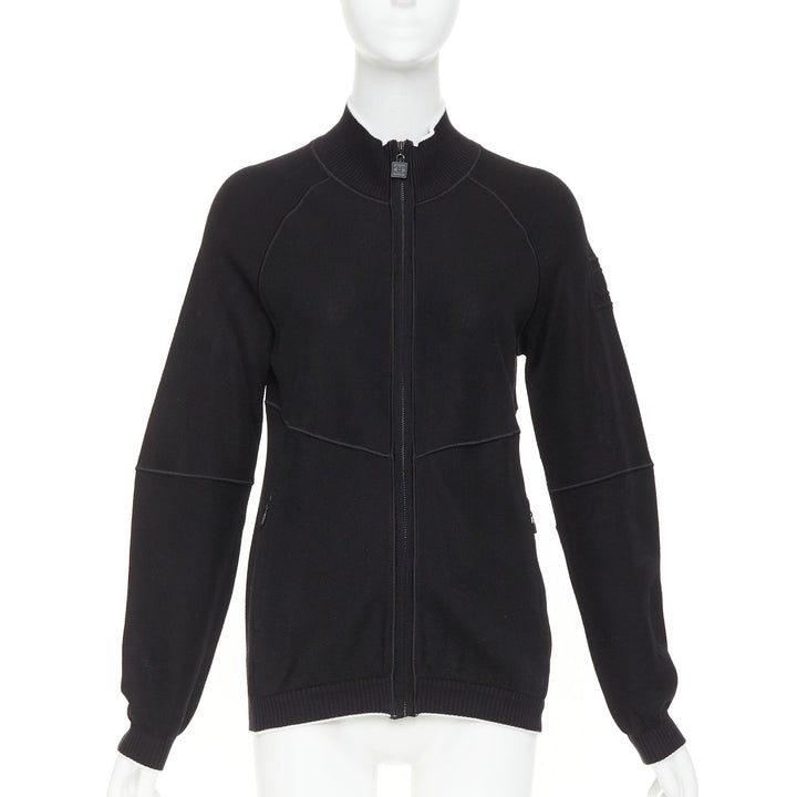 CHANEL SPORTS 09P black technical knit embroidered logo zip-up jacket FR40 L