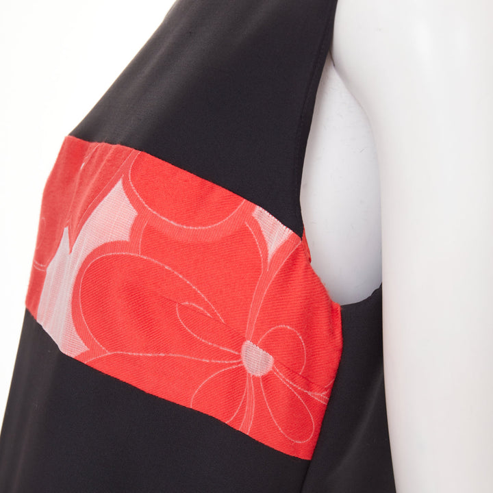 GIORGIO ARMANI Floral Jacquard black red wool blend asymmetric dress IT48 XXL