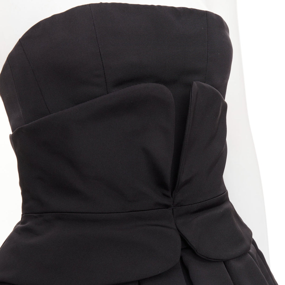 ZAC POSEN black silk structural peplum ruffled boned corset mini dress US2 S