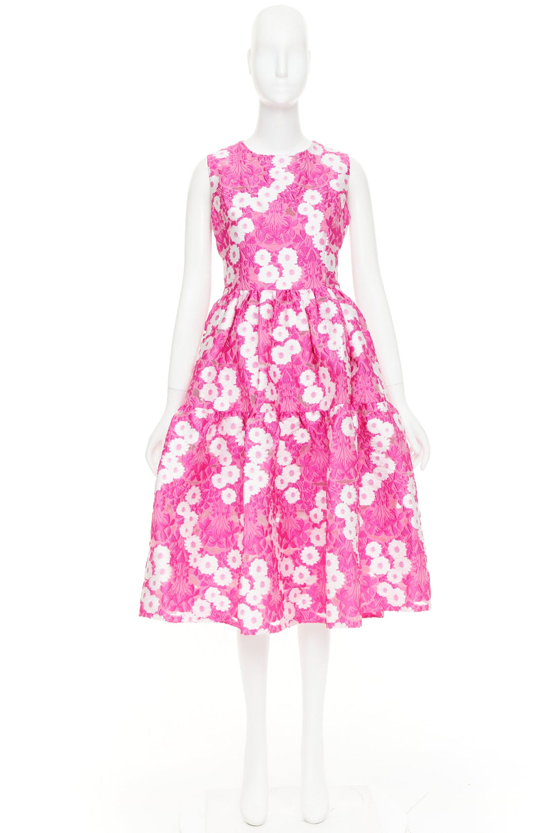 MALENE ODDERSHEDE BACH 2018 pink white Papaver floral jacquard midi dress M