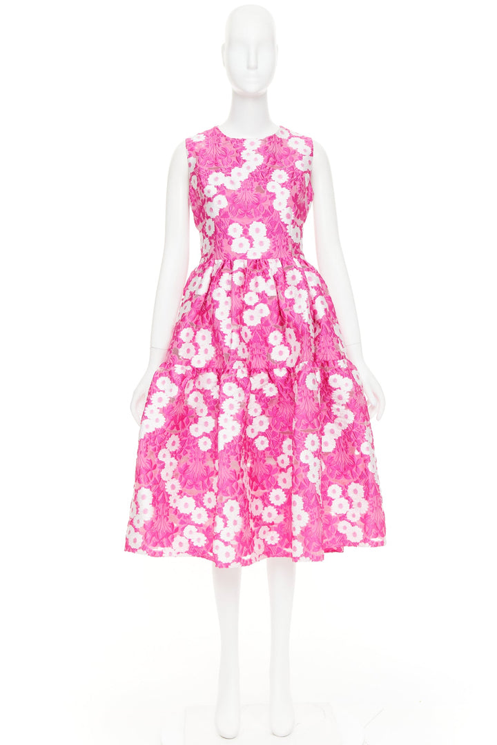 MALENE ODDERSHEDE BACH 2018 pink white Papaver floral jacquard midi dress M