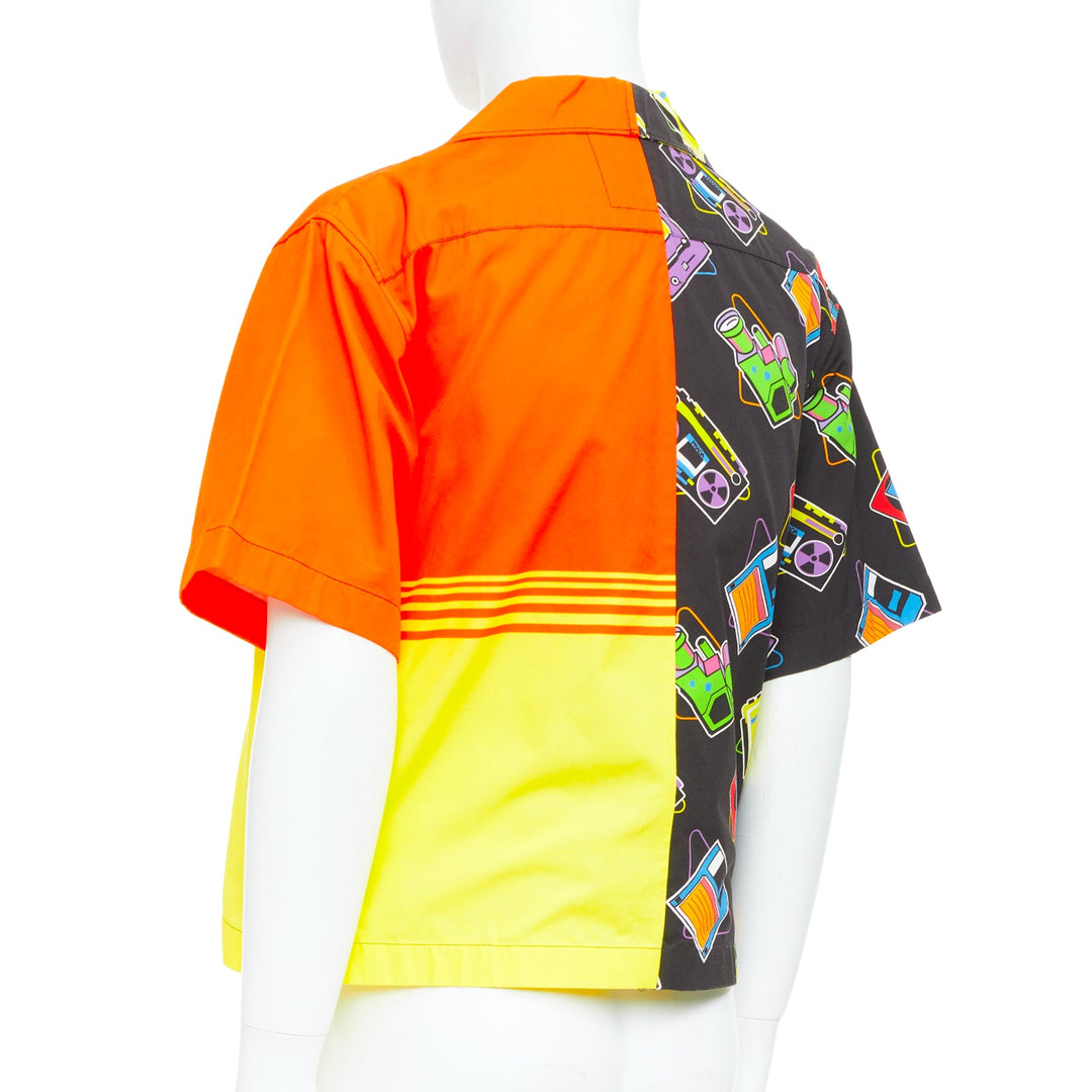 PRADA 2020 Double Match orange cassette print cotton short sleeve boxy shirt M