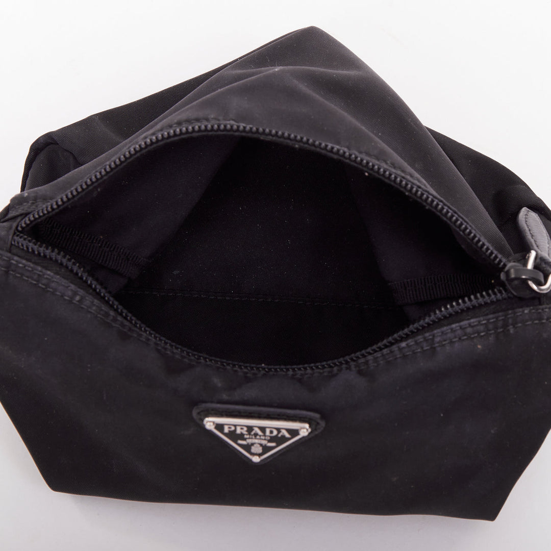 PRADA Tessuto triangle logo silver hardware classic black nylon cosmetic pouch