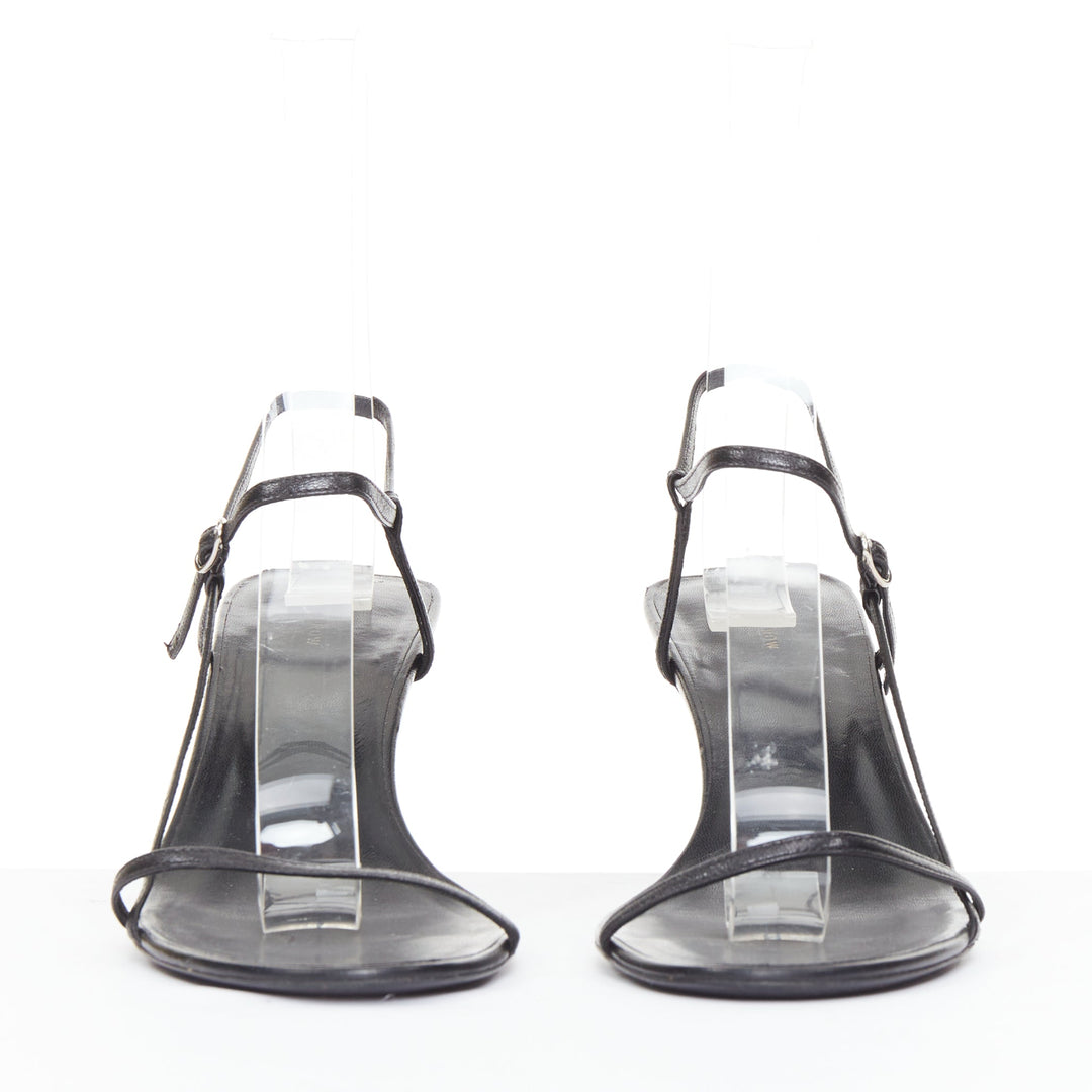 THE ROW Bare black minimalist slim straps silver buckles spool heel sandals EU36
