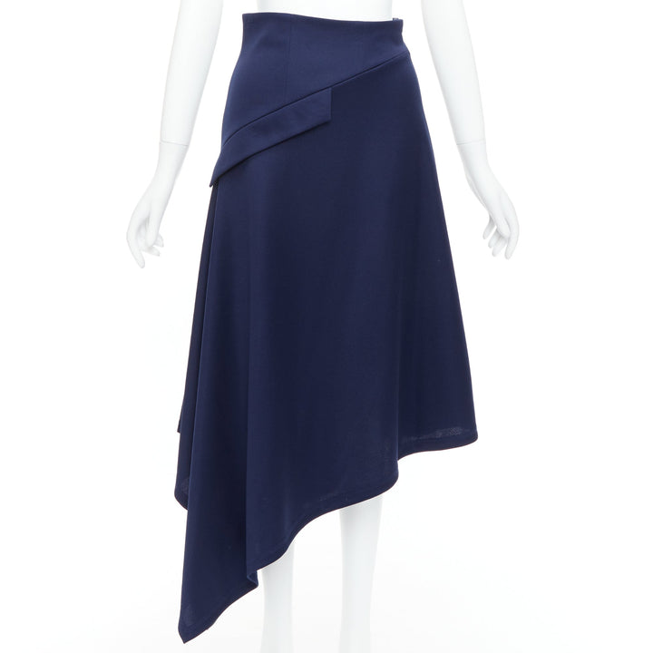 JW ANDERSON navy flap front bias cut asymmetric midi skirt UK8 S