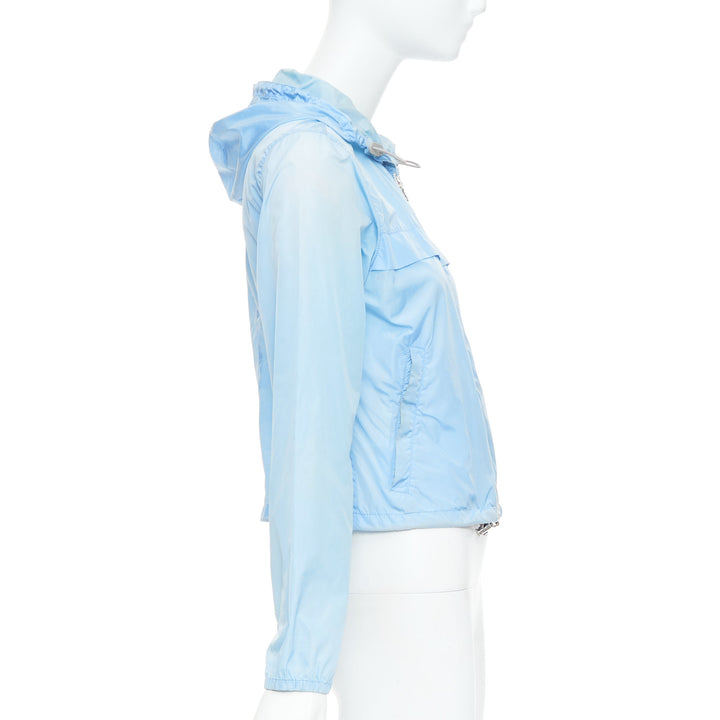 PRADA 29H135 sky blue nylon white logo arm cropped jacket IT40 S