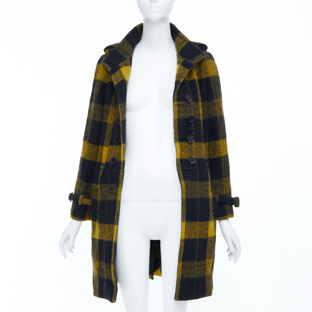 BURBERRY Prorsum yellow punk tartan plaid wool double breasted coat IT40 S