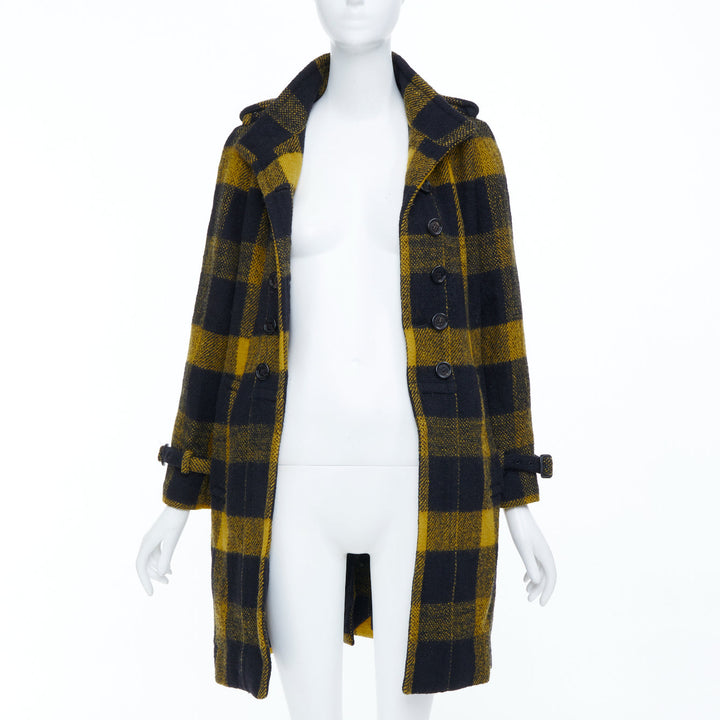 BURBERRY Prorsum yellow punk tartan plaid wool double breasted coat IT40 S