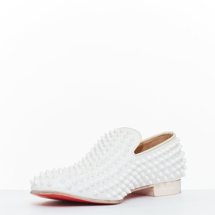 CHRISTIAN LOUBOUTIN Dandelion white leather spike stud loafer shoes EU40.5