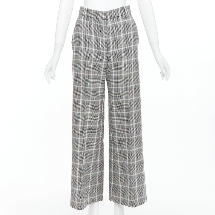 STELLA MCCARTNEY grey white houndstooth checkered wide leg pants IT36 XXS
