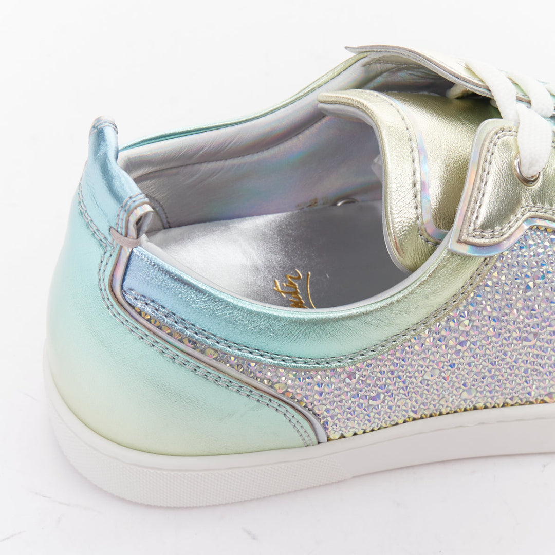 CHRISTIAN LOUBOUTIN Louis Junior Strass Flat Iridescent crystal low sneaker EU43